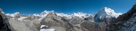The view from our bivvy. Everest in the background, Chamlang's huge North Face on the right